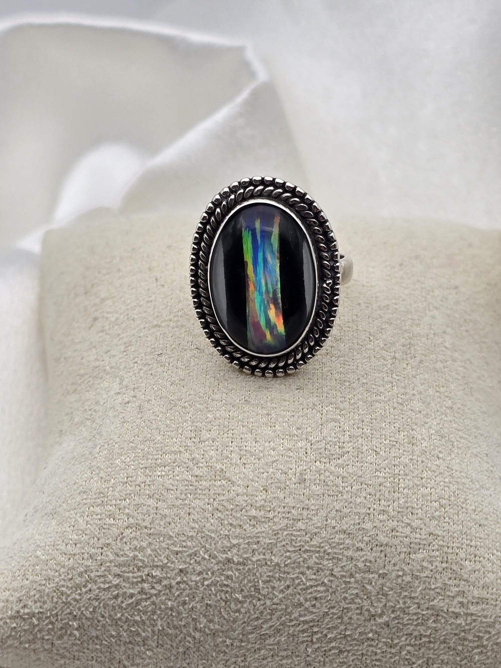Sterling Silver 925 Syntheitic Volcanic Opal Ring